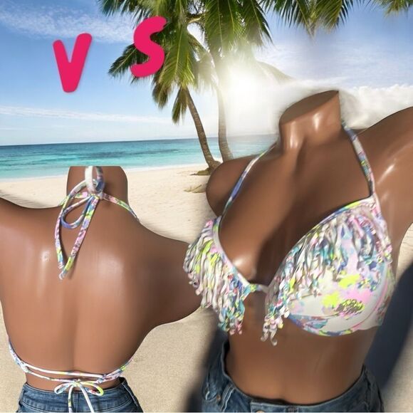 Victoria’s Secret Swimwear l Fringed Bikini Top l 34 C l EUC - Picture 1 of 9